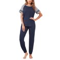 thumbnail image 1 of Ekouaer Lounge Sets for Women Two Piece Pajama Set Short Sleeve Crewneck Jogger Outfits and Sweatpants Tracksuit Navy Blue L, 1 of 3