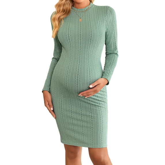 Ekouaer Maternity Dress Mock Turtleneck Pregnancy Dress Rib Knit Stretchy Bodycon Baby Shower Dress