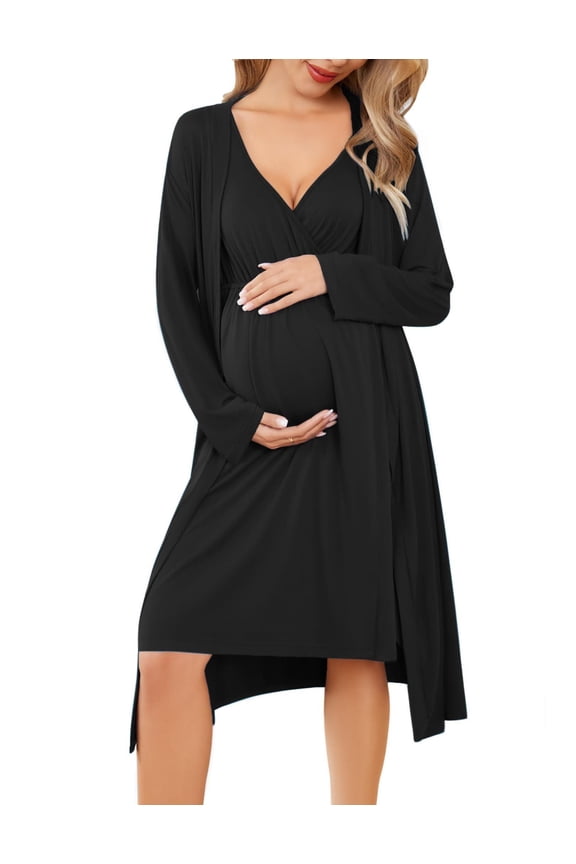 Women's Nursing Nightgown and Robe Set Labor and Delivery Robes Soft Maternity Nightgowns Pregnancy Gowns