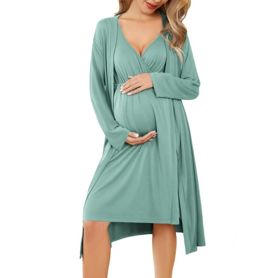 Ekouaer Women's Breastfeeding Nightgown Maternity Gown and Robe Set Labor Delivery Robes Comfy Nursing Nightgowns