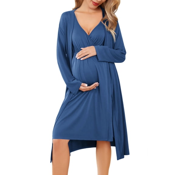 Ekouaer Maternity Nursing Gown and Robe Set Labor Delivery Nursing Nightgowns for Breastfeeding Pregnancy Clothes