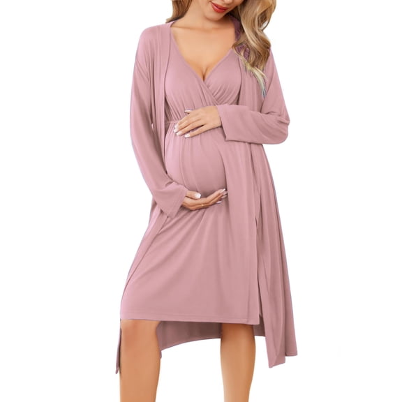 Ekouaer Women's Nursing Nightgowns Set Breastfeeding Gown and Robe Labor and Delivery Dress Maternity Nightgown