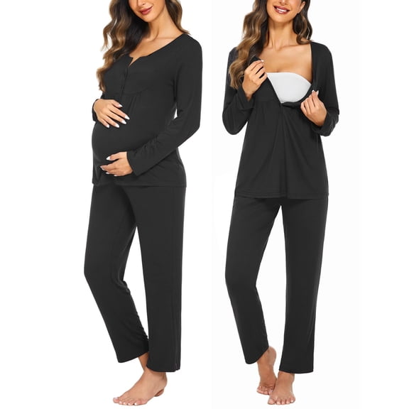 Ekouaer Maternity Nursing Pajama Sets Labor Delivery Pjs Long Sleeve Breastfeeding Pajamas Pregnancy Sleepwear Set