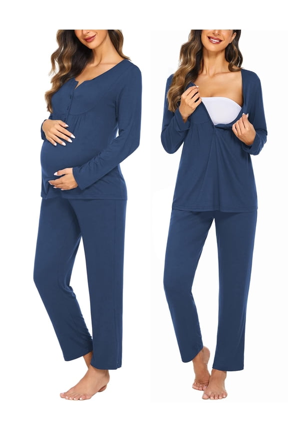 Maternity Nursing Pajama Sets Labor Delivery Pjs Long Sleeve Breastfeeding Pajamas Pregnancy Sleepwear Set