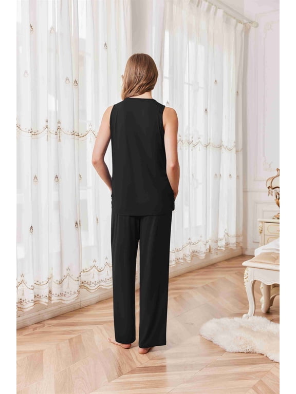 Maternity Nursing Robe Set 3 Pieces Sleeveless Top, Pregnancy Pants & Robe Double Layer Pajamas