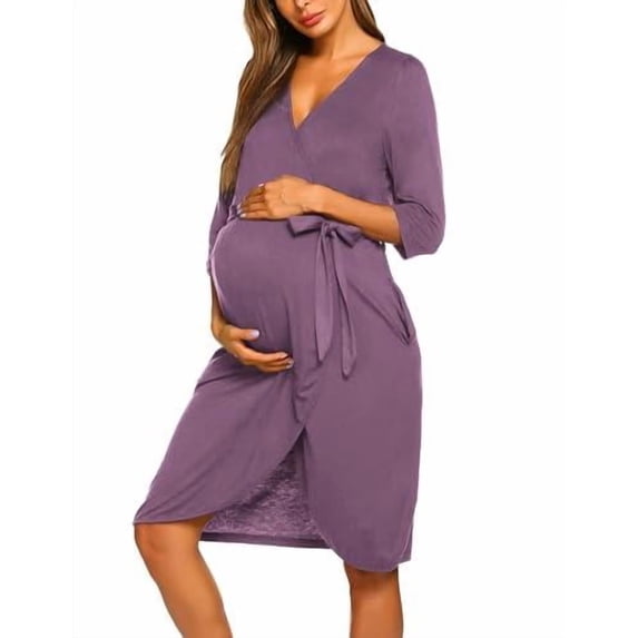 Ekouaer Maternity Robe Nursing Robes for Hospital Labor Delivery V Neck Pregnancy Bathrobe Womens Postpartum Nightgown