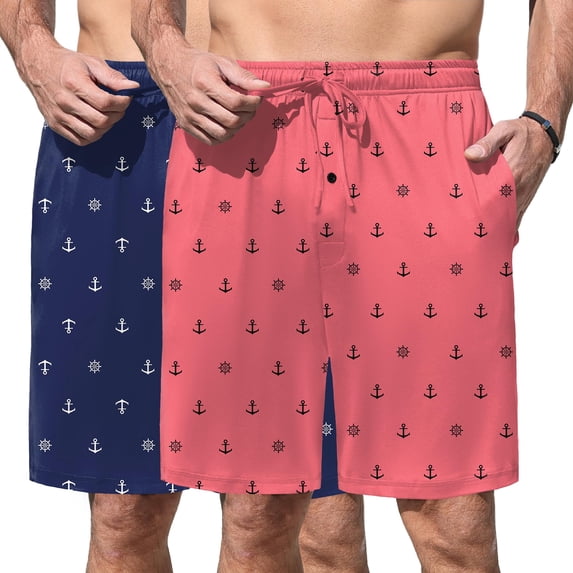 Ekouaer Men' Pajama Shorts Soft Sleepwear Bottoms Elastic Waistband Loungewear Breathable Men Shorts with Pockets 2 Pack