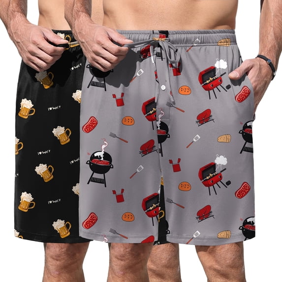 Ekouaer Men' Pajama Shorts Soft Sleepwear Bottoms Elastic Waistband Loungewear Breathable Men Shorts with Pockets 2 Pack