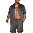 thumbnail image 1 of Ekouaer Men Satin Silk Pajamas Set with Pockets Sleepwear Shorts Satin Summer Loungewear 2 Piece Button Down Set, 1 of 6