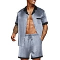 thumbnail image 1 of Ekouaer Men Satin Silk Pajamas Set with Pockets Sleepwear Shorts Satin Summer Loungewear 2 Piece Button Down Set, 1 of 6