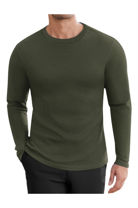 Men's Long Sleeve Shirts Honeycomb Waffle Pullover Sweater Crewneck Thermal Tops Lightweight Undershirts