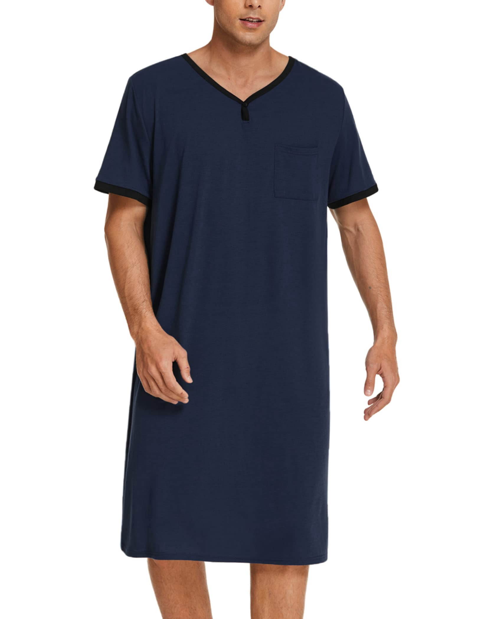 Ekouaer Men's Nightgown Short Sleeve Nightshirt Comfy Sleep Shirt Basic ...