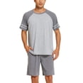 thumbnail image 1 of Ekouaer Mens Pajama Short Sets Short Sleeve Crewneck Pajama Lounge Set Raglan Sleepwear, 1 of 5