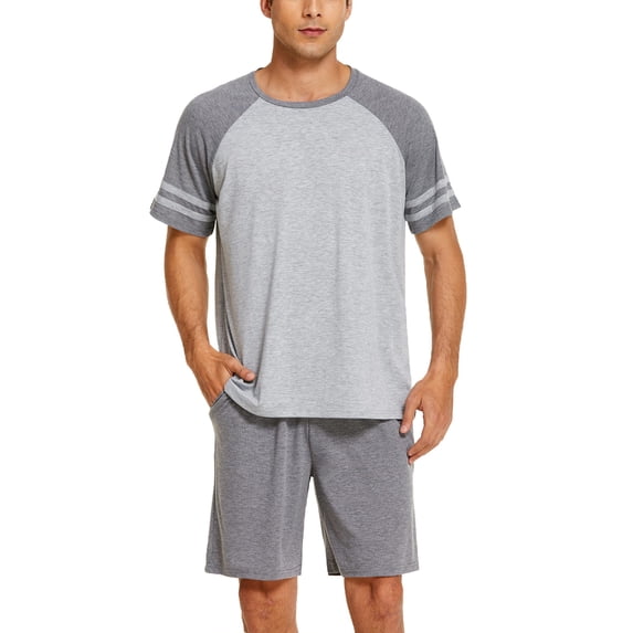 Ekouaer Mens Pajama Short Sets Short Sleeve Crewneck Pajama Lounge Set Raglan Sleepwear