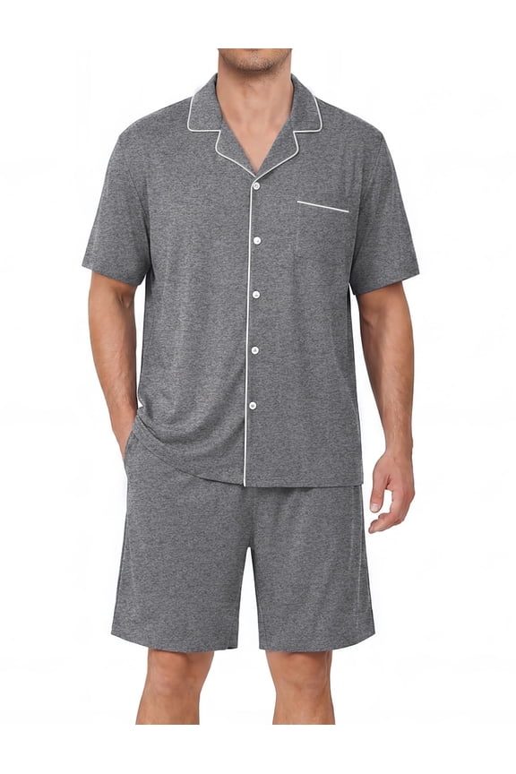 Mens Pajamas Set Summer Short Sleeve Button Up Pjs 2 Piece Sleepwear with Pockets