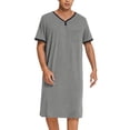 thumbnail image 1 of Ekouaer Mens Sleepwear Short Sleeve Nightgown Henley Nightshirt V Neck Sleep Shirt Long Loungewear, 1 of 6