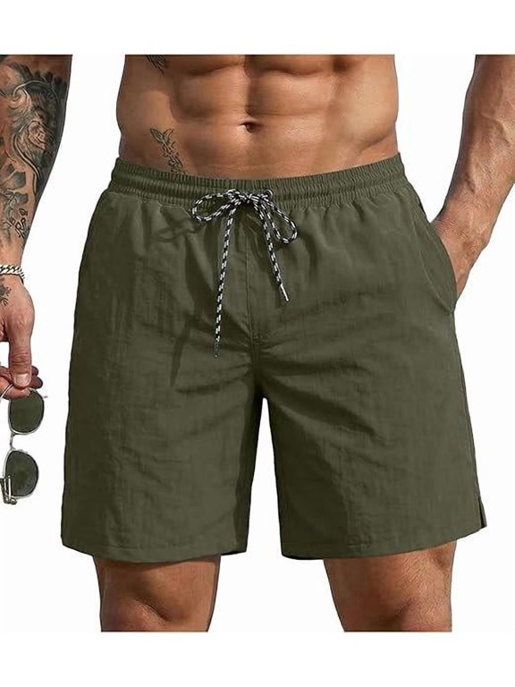 Mens Swim Trunks 7 Inch Quick Dry Board Shorts Swimwear Bathing Suits with Mesh Liner 2 in 1 Surf Swimming Short with Pockets