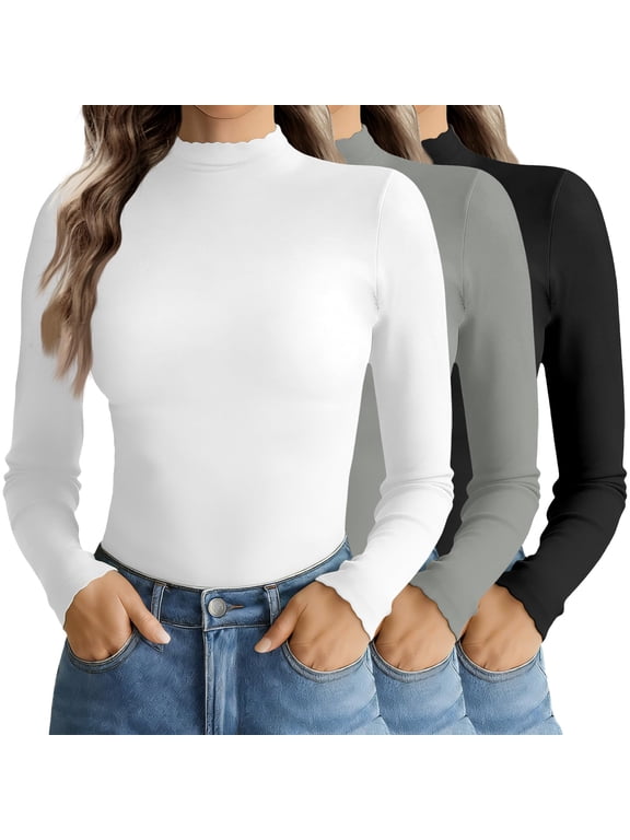 Mock Neck Tops for Women Turtleneck 3 Pack Thermal Long Sleeve Women Womens Undershirts Casual Turtle Neck Undershirt