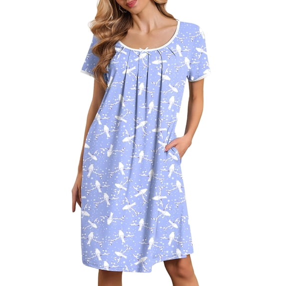 Ekouaer Moo Moos for Women Short Sleeve House Dresses with Pockets Pleated Mumu Dress Soft Nightgowns