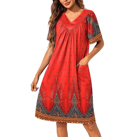 Ekouaer Moo Moos for Wommen Floral Print House Dress with Pockets Nightgown Mumu Dresses