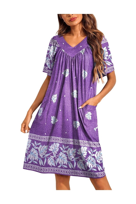 Moo Moos for Wommen Floral Print House Dress with Pockets Nightgown Mumu Dresses