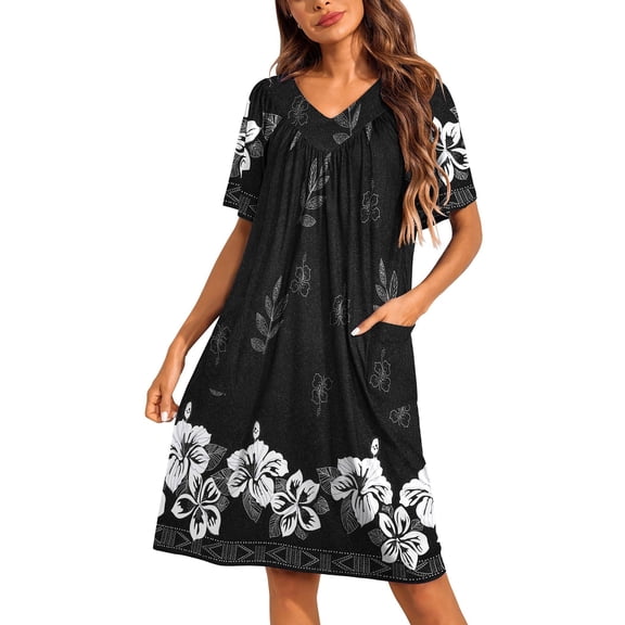 Ekouaer Moo Moos for Wommen Floral Print House Dress with Pockets Nightgown Mumu Dresses