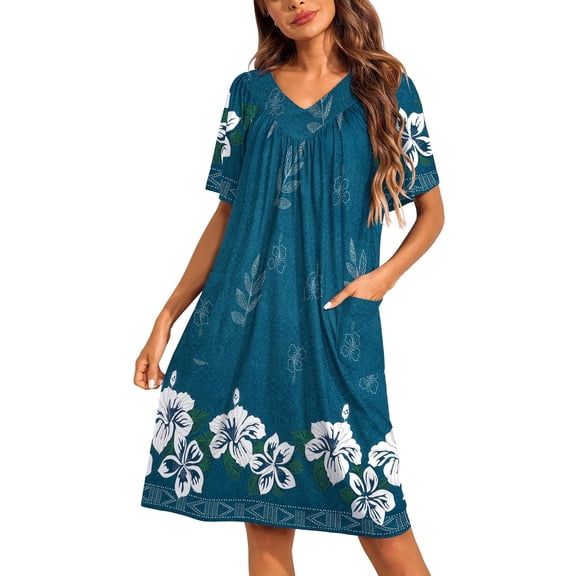 Ekouaer Moo Moos for Wommen Floral Print House Dress with Pockets Nightgown Mumu Dresses