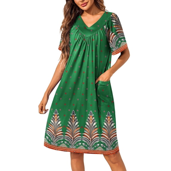 Ekouaer Moo Moos for Wommen Floral Print House Dress with Pockets Nightgown Mumu Dresses