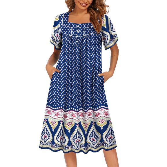 Ekouaer Mumu Dress for Women House Dresses with Pockets Momo Duster Housecoat Short Sleeve Sleepwear