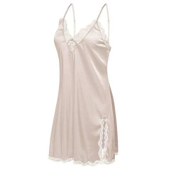 Ekouaer Womens Nightgown Nightshirt Silk Nighty Satin Lace Trim Chemise Slip Sleepwear Babydoll Lingerie