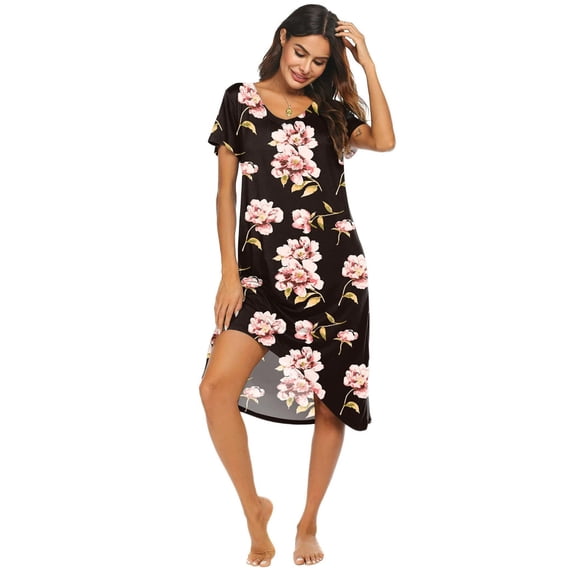 Ekouaer Nightgowns Womens Short Sleeve Sleepwear Comfy Loungewear Plus Size Night Shirt