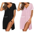 thumbnail image 1 of Ekouaer Nightgowns for Women 2 Pack Button Down Sleep Shirts Short Sleeve Nightshirt Sleepwear House Dress with Pockets, 1 of 6