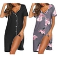 thumbnail image 1 of Ekouaer Nightgowns for Women 2 Pack Button Down Sleepshirt Short Sleeve Nightshirt Soft Sleepwear V Neck Pajama Dress, 1 of 5