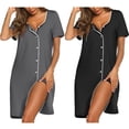 thumbnail image 1 of Ekouaer Nightgowns for Women 2 Pack Button Down Sleepshirt Short Sleeve Nightshirt Soft Sleepwear V Neck Pajama Dress, 1 of 5