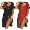 thumbnail image 1 of Ekouaer Nightgowns for Women 2 Pack Button Down Sleepshirt Short Sleeve Nightshirt Soft Sleepwear V Neck Pajama Dress, 1 of 5