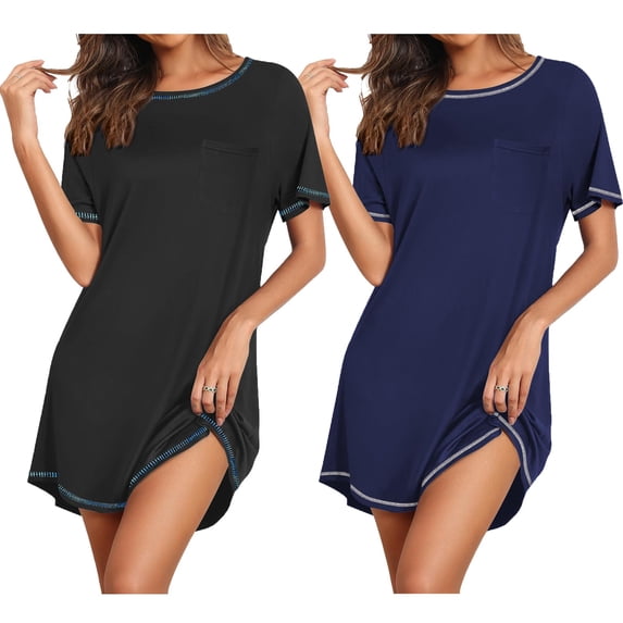 Ekouaer Nightgowns for Women 2 Pack Night Gowns Short Sleeve Sleepshirts Pullover Nightshirts Soft Sleepwear