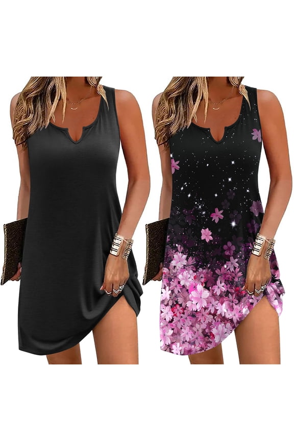 Nightgowns for Women 2 Pack Tank Night Gown Sleeveless Sleep Shirt V Neck Chemise Soft Night Shirt Ladies Sleep Dress