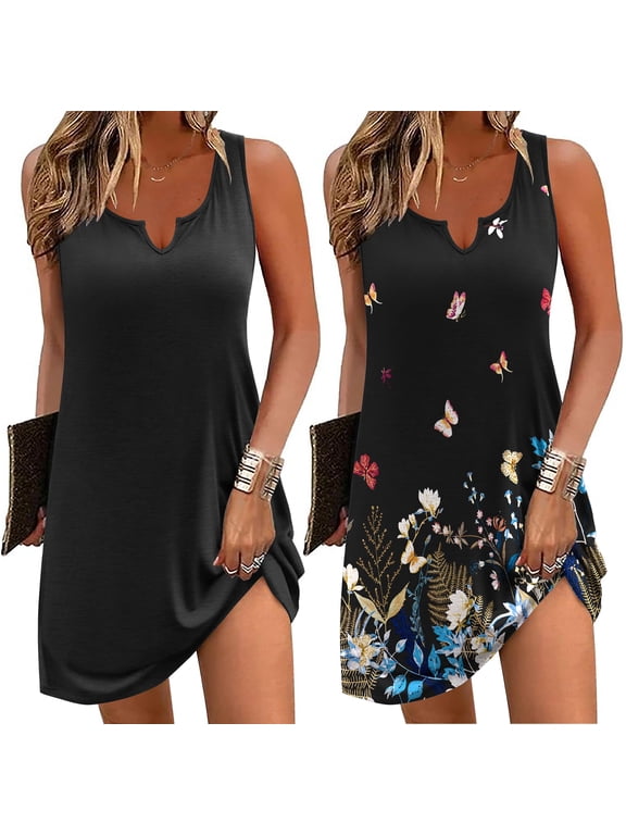Nightgowns for Women 2 Pack Tank Night Gown Sleeveless Sleep Shirt V Neck Chemise Soft Night Shirt Ladies Sleep Dress