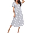 thumbnail image 1 of Ekouaer Nightgowns for Women Bamboo Viscose Long Night Gown Short Sleeve Moo Moos V Neck Sleep Shirts Pleated House Dress, 1 of 6