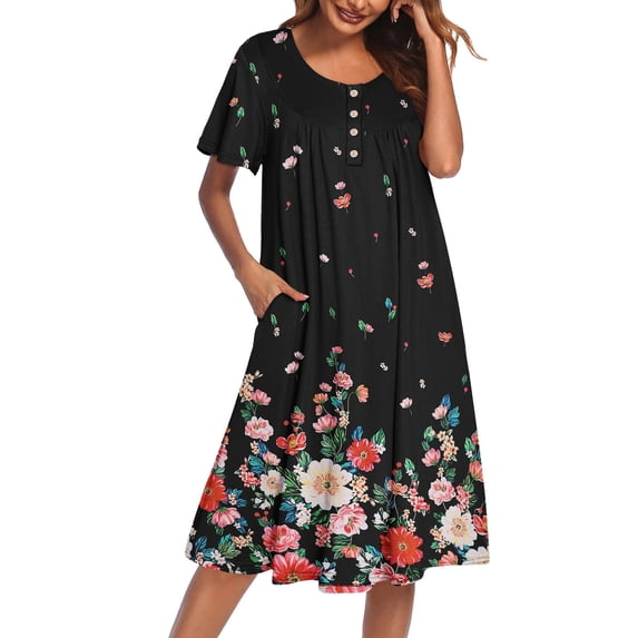 Ekouaer Nightgowns for Women Button Down Sleepwear Short Sleeve Sleepshirts