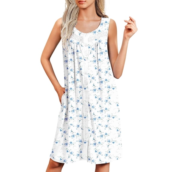 Ekouaer Nightgowns for Women Button Up Sleepshirt Tank Sleeveless Nightshirt Soft Sleepwear with Pockets