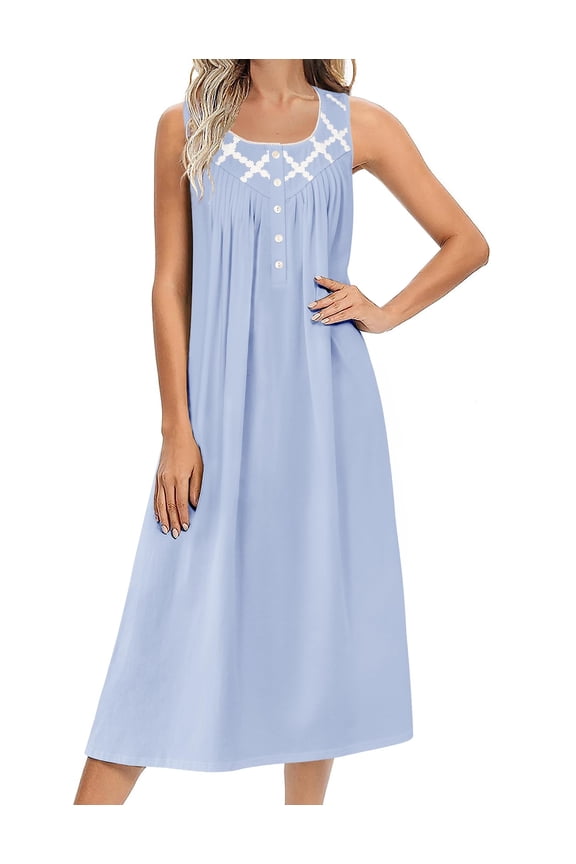 Nightgowns for Women Cotton Long Night Gown Sleeveless Sleep Dress Victorian Nightdress Ladies Sleepwear