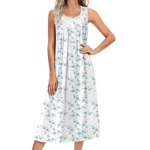 Ekouaer Nightgowns for Women Cotton Long Night Gown Sleeveless Sleep Dress Victorian Nightdress Ladies Sleepwear