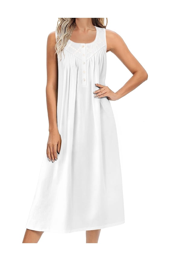 Nightgowns for Women Cotton Long Night Gown Sleeveless Sleep Dress Victorian Nightdress Ladies Sleepwear
