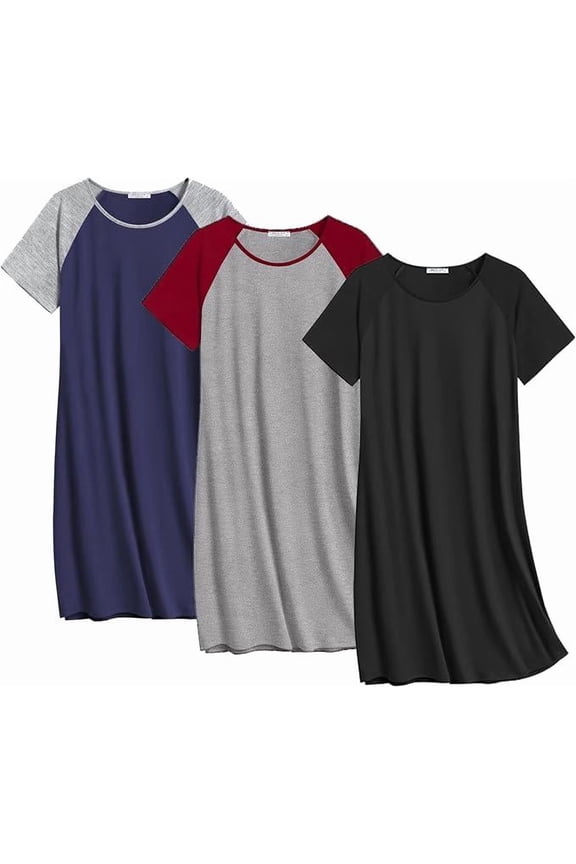 Nightgowns for Women Cotton Night Gown 3 Pack Sleep Shirts Short Sleeve Nightshirt Soft Sleepwear Nightdress
