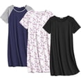 thumbnail image 1 of Ekouaer Nightgowns for Women Cotton Night Gown 3 Pack Sleep Shirts Short Sleeve Nightshirt Soft Sleepwear Nightdress, 1 of 6