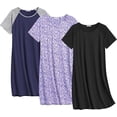 thumbnail image 1 of Ekouaer Nightgowns for Women Cotton Night Gown 3 Pack Sleep Shirts Short Sleeve Nightshirt Soft Sleepwear Nightdress, 1 of 6