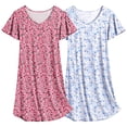 thumbnail image 1 of Ekouaer Nightgowns for Women Cute Night Gown Soft Short Sleeve Nightshirt 2 Pack Pajama Dress Leopard+Butterfly, 1 of 6
