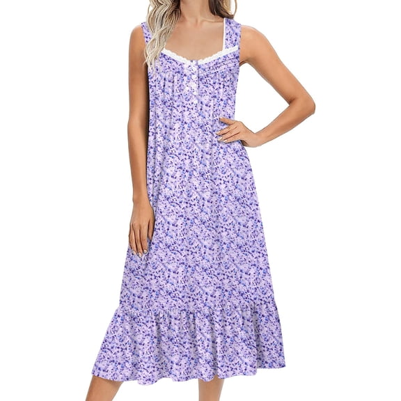 Ekouaer Nightgowns for Women Long Sleeveless Night Gown Victorian Nightdress Button Sleepshirt Soft Sleepwear