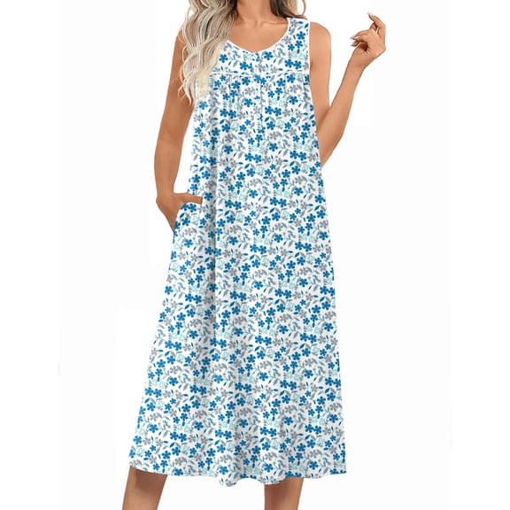 Ekouaer Nightgowns for Women Long Sleeveless Night Gowns Ladies Soft Nightdress Victorian Sleepwear with Pockets